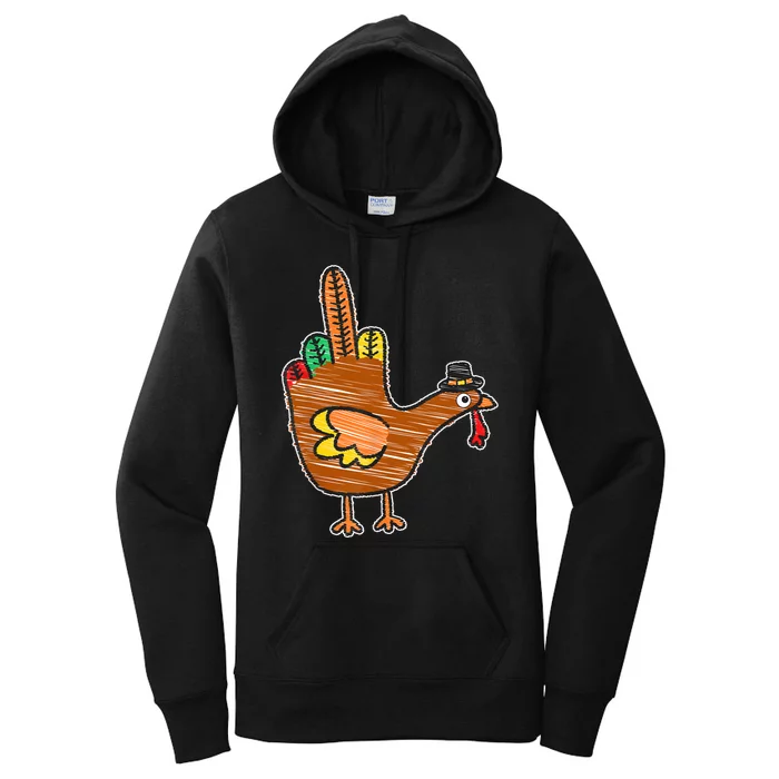 Flipping The Bird Thanksgiving Turkey Funny Drawing Women's Pullover Hoodie