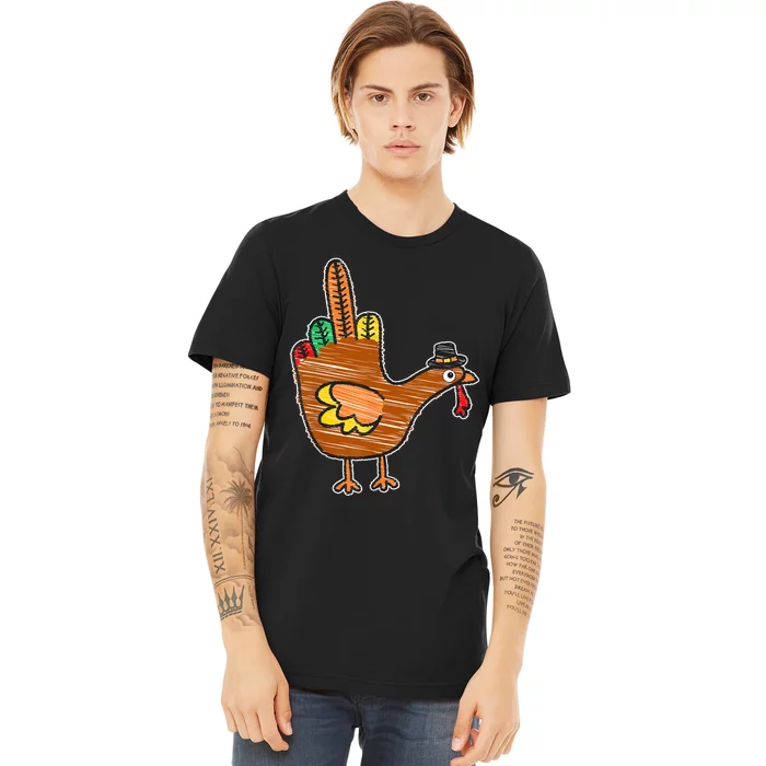 Flipping The Bird Thanksgiving Turkey Funny Drawing Premium T-Shirt