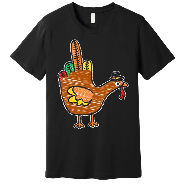 Flipping The Bird Thanksgiving Turkey Funny Drawing Premium T-Shirt