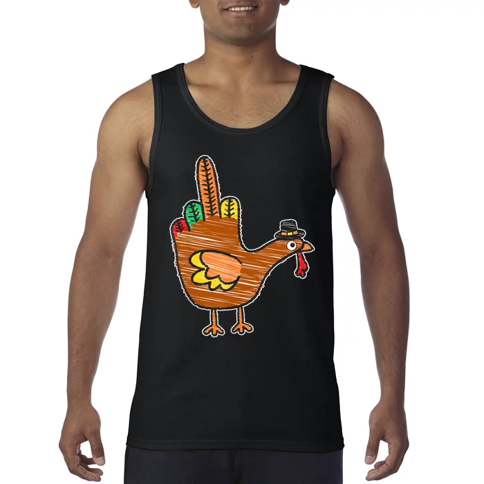 Flipping The Bird Thanksgiving Turkey Funny Drawing Tank Top