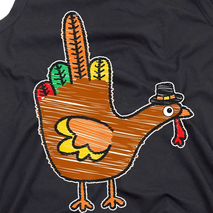 Flipping The Bird Thanksgiving Turkey Funny Drawing Tank Top