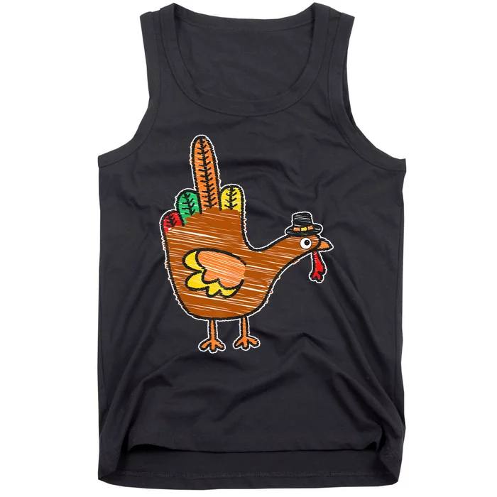 Flipping The Bird Thanksgiving Turkey Funny Drawing Tank Top