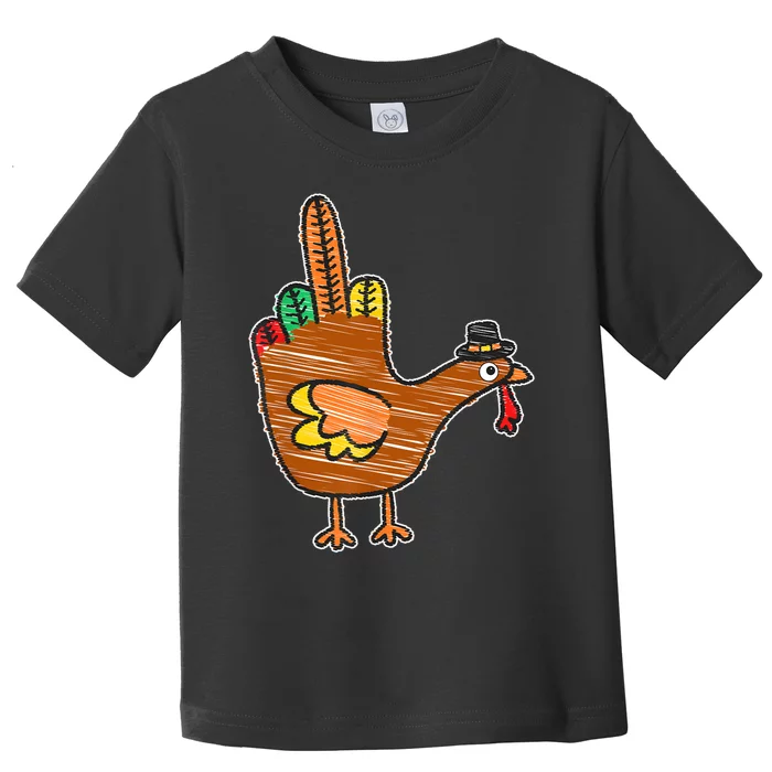 Flipping The Bird Thanksgiving Turkey Funny Drawing Toddler T-Shirt