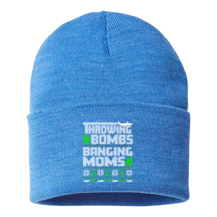 Football Throwing Bombs Banging Moms Ugly Christmas Sweater Gift Sustainable Knit Beanie