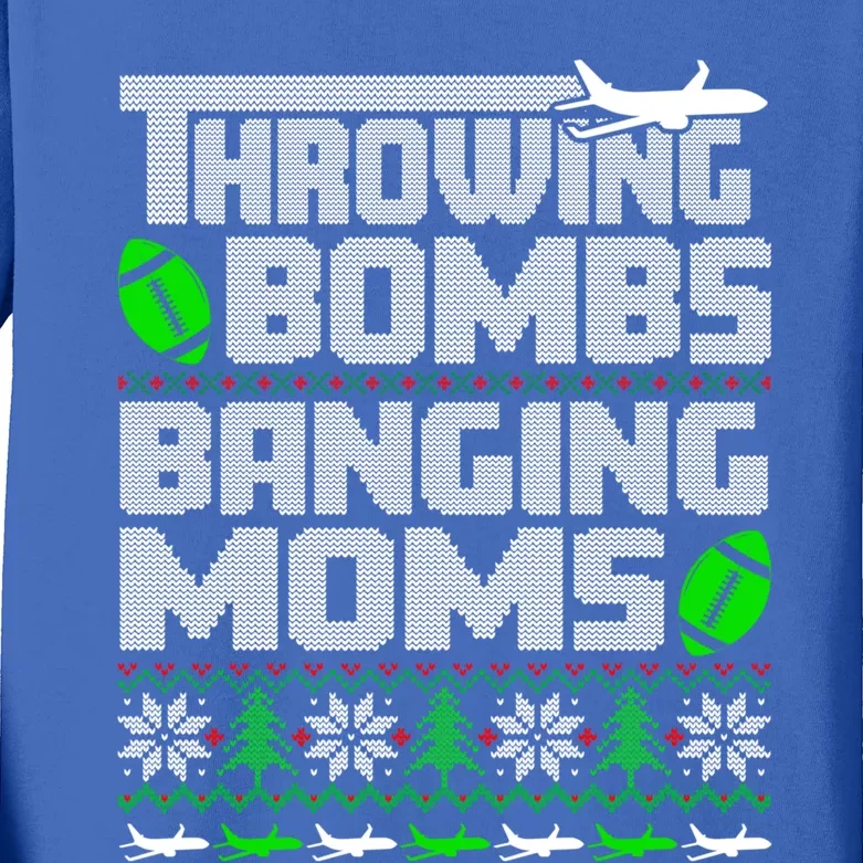 Football Throwing Bombs Banging Moms Ugly Christmas Sweater Gift Kids Long Sleeve Shirt