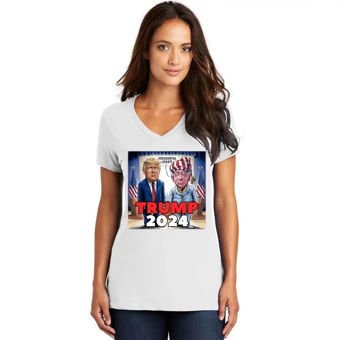 Funny Trump Biden Presidential Election Debate 2024 Women's V-Neck T-Shirt