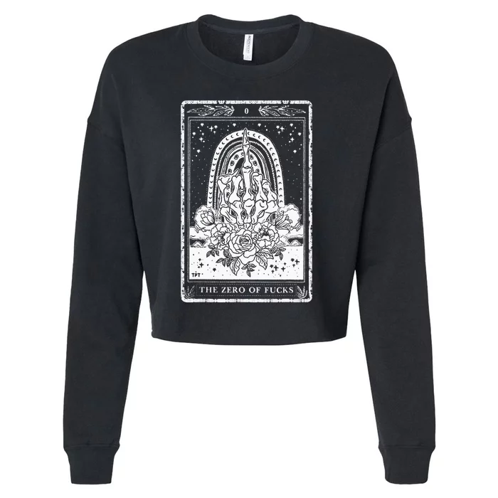 Funny Tarot Card Zero Of Fucks Occult Tarot Reader Reading Cropped Pullover Crew