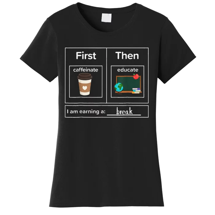 First Then Caffeinate Educate I Am Earning A Break Teacher Women's T-Shirt