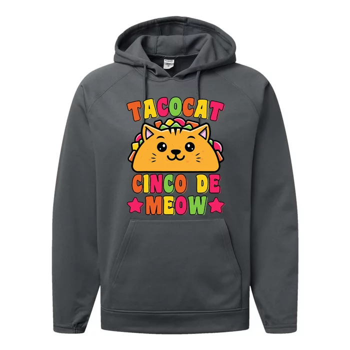 Funny Taco Cat Pun Tacocat Cute Taco Lover Cinco De Meow Performance Fleece Hoodie