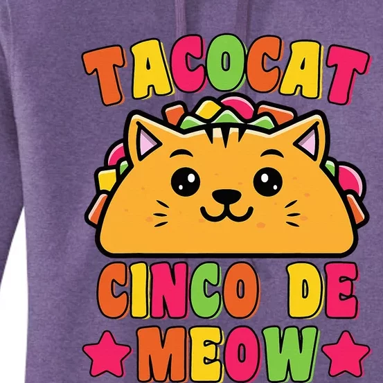 Funny Taco Cat Pun Tacocat Cute Taco Lover Cinco De Meow Women's Pullover Hoodie