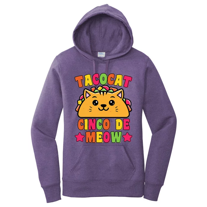 Funny Taco Cat Pun Tacocat Cute Taco Lover Cinco De Meow Women's Pullover Hoodie