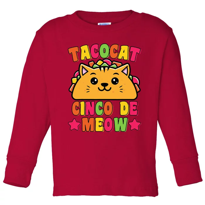 Funny Taco Cat Pun Tacocat Cute Taco Lover Cinco De Meow Toddler Long Sleeve Shirt