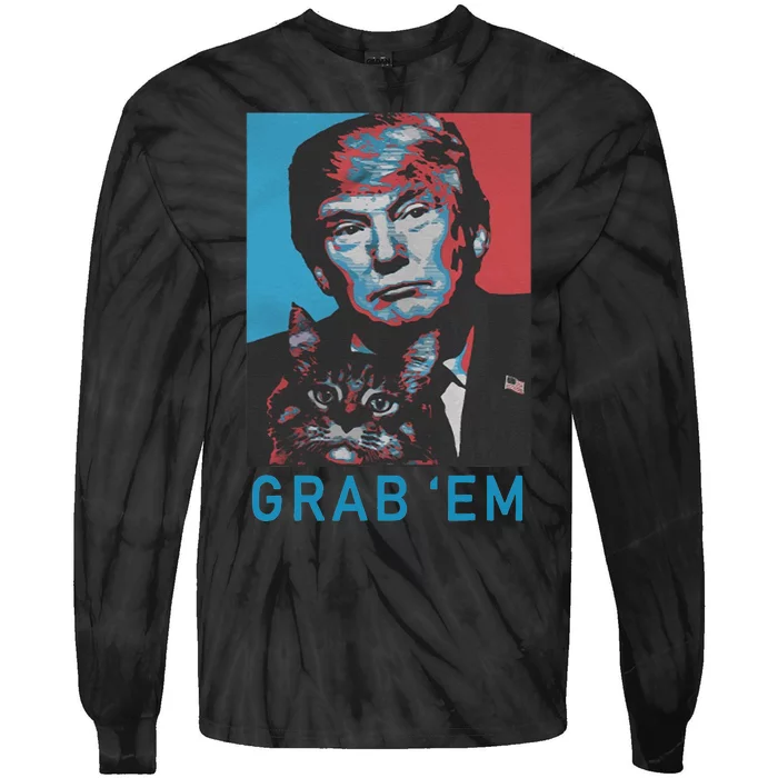 Funny Trump Cat Grab Em Vintage Retro Trump Gift Tie-Dye Long Sleeve Shirt