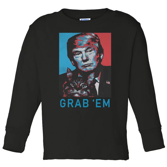 Funny Trump Cat Grab Em Vintage Retro Trump Gift Toddler Long Sleeve Shirt