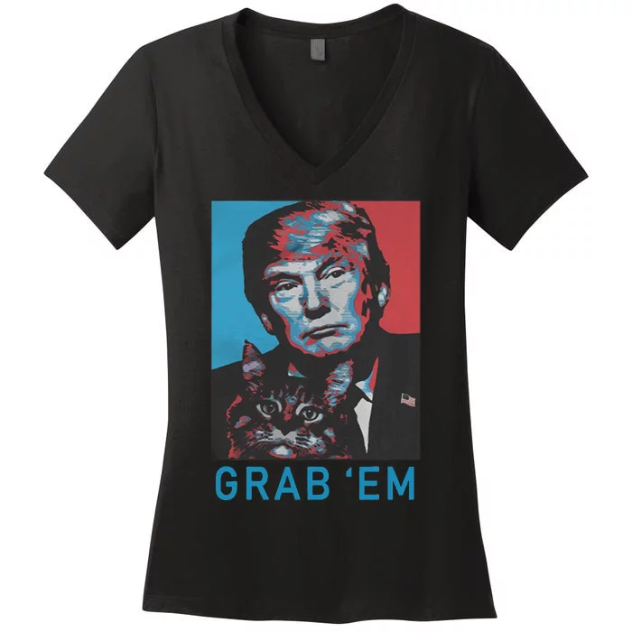 Funny Trump Cat Grab Em Vintage Retro Trump Gift Women's V-Neck T-Shirt