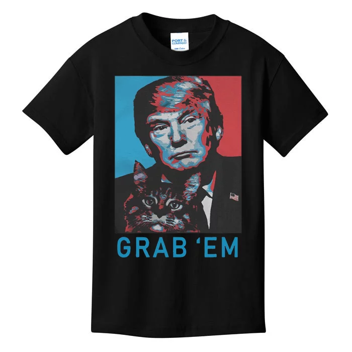 Funny Trump Cat Grab Em Vintage Retro Trump Gift Kids T-Shirt