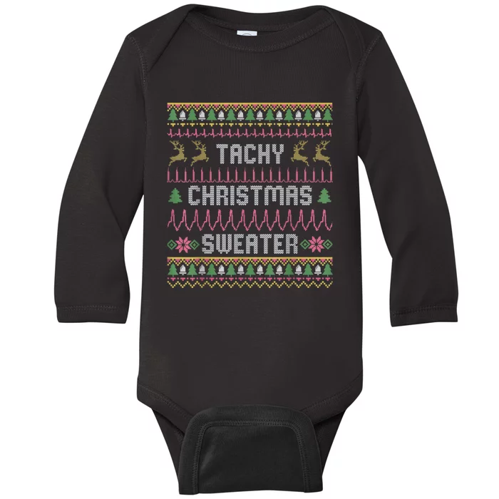 Funny Tachy Christmas Sweater Medical Cardiac Icu Nurse Ugly Baby Long Sleeve Bodysuit