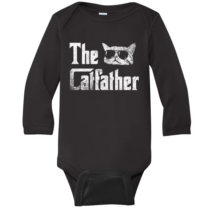 Funny The Catfather Cool Cat Daddy Glasses Gift Baby Long Sleeve Bodysuit