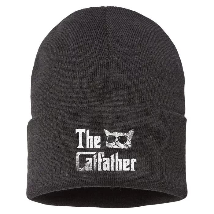 Funny The Catfather Cool Cat Daddy Glasses Gift Sustainable Knit Beanie