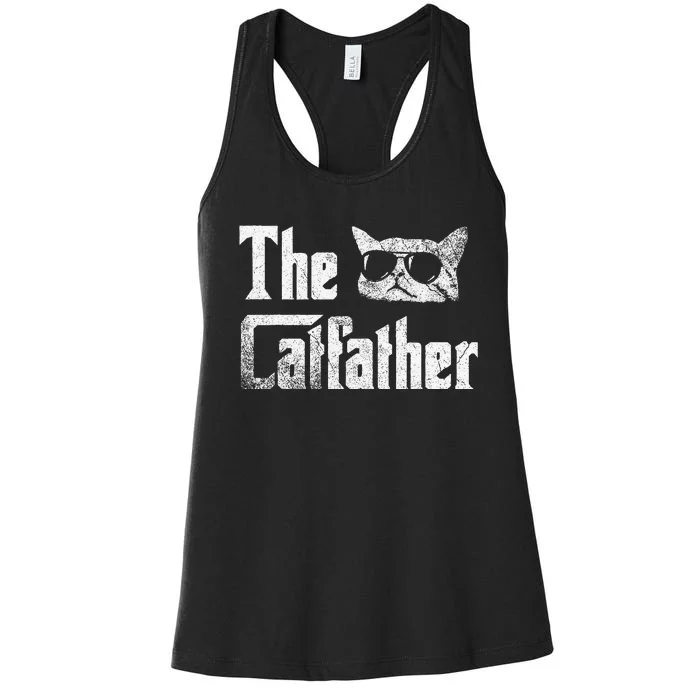 Funny The Catfather Cool Cat Daddy Glasses Gift Women's Racerback Tank