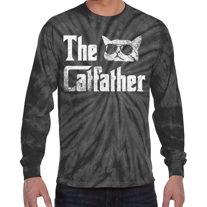 Funny The Catfather Cool Cat Daddy Glasses Gift Tie-Dye Long Sleeve Shirt