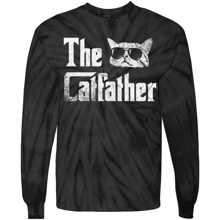 Funny The Catfather Cool Cat Daddy Glasses Gift Tie-Dye Long Sleeve Shirt