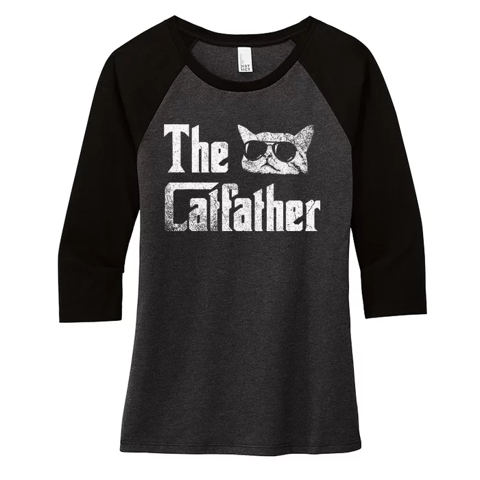 Funny The Catfather Cool Cat Daddy Glasses Gift Women's Tri-Blend 3/4-Sleeve Raglan Shirt