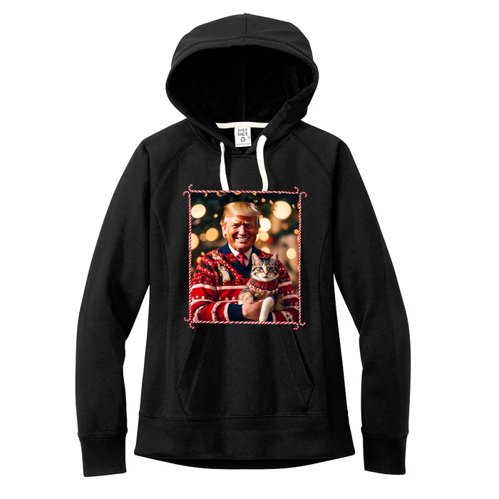 Funny Trump Christmas Sweater For Cat Lovers Women's Fleece Hoodie