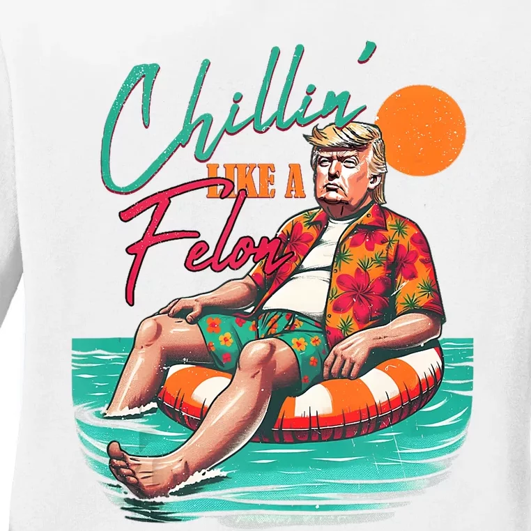 Funny Trump Chilling Like A Felon Summer 2024 Ladies Long Sleeve Shirt