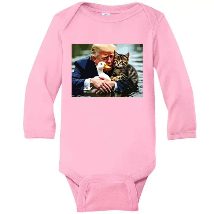 Funny Trump Cat And Duck Memes Christmas Halloween Vote Sign Baby Long Sleeve Bodysuit