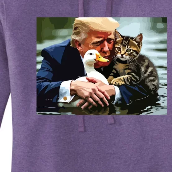 Funny Trump Cat And Duck Memes Christmas Halloween Vote Sign Women's Pullover Hoodie