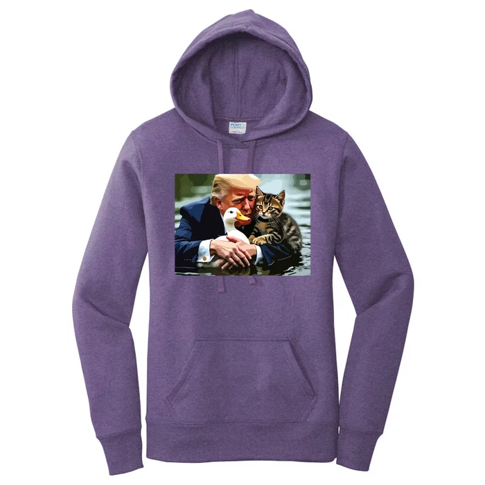 Funny Trump Cat And Duck Memes Christmas Halloween Vote Sign Women's Pullover Hoodie