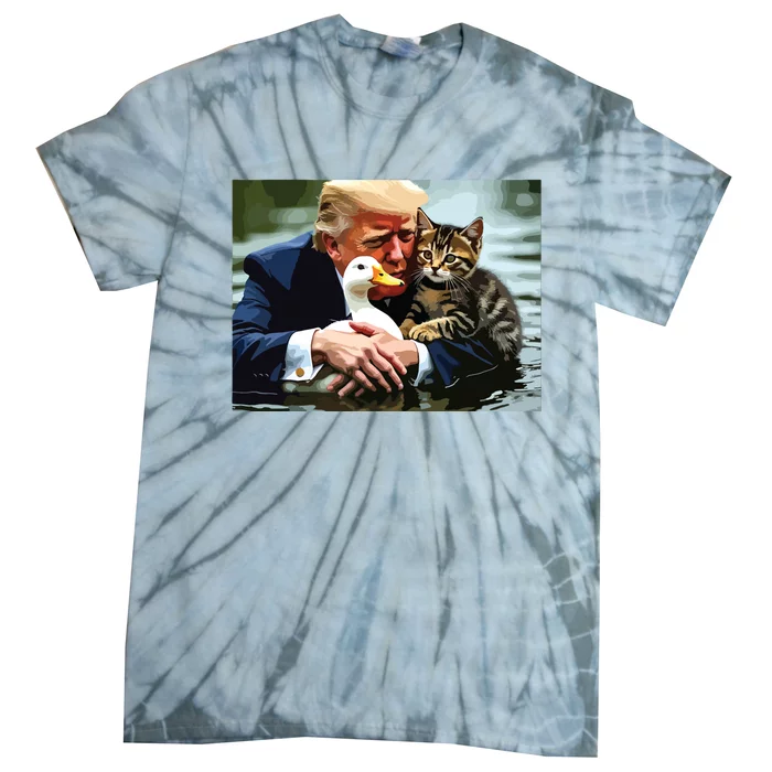 Funny Trump Cat And Duck Memes Christmas Halloween Vote Sign Tie-Dye T-Shirt