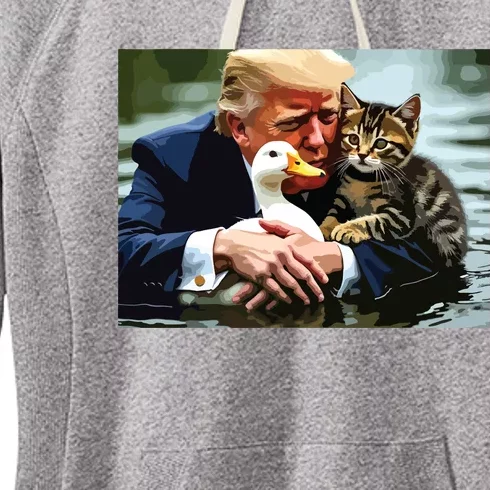 Funny Trump Cat And Duck Memes Christmas Halloween Vote Sign Women's Fleece Hoodie