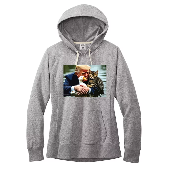 Funny Trump Cat And Duck Memes Christmas Halloween Vote Sign Women's Fleece Hoodie