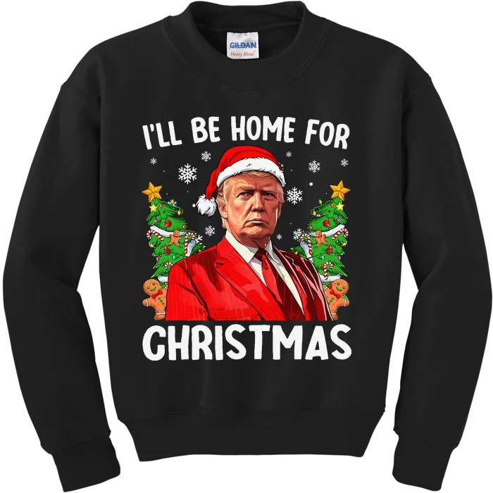 Funny Trump Christmas Santa Hat ILl Be Home For Christmas Kids Sweatshirt