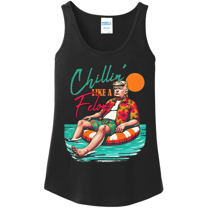 Funny Trump Chilling Like A Felon Summer 2024 Ladies Essential Tank