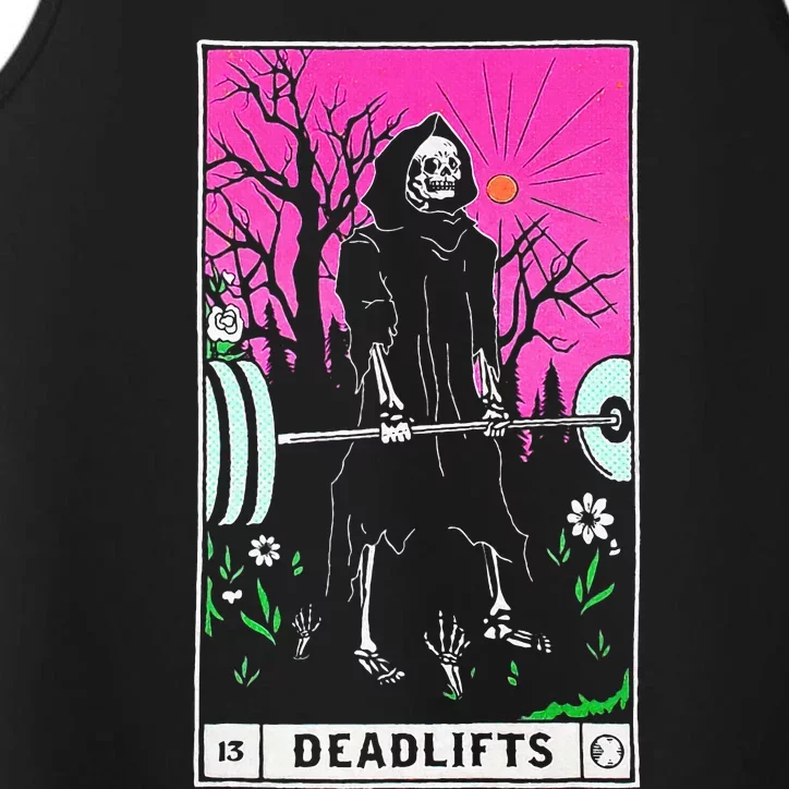 Funny Tarot Card Deadlifts Gym Workout Occult Reader Black Performance Tank