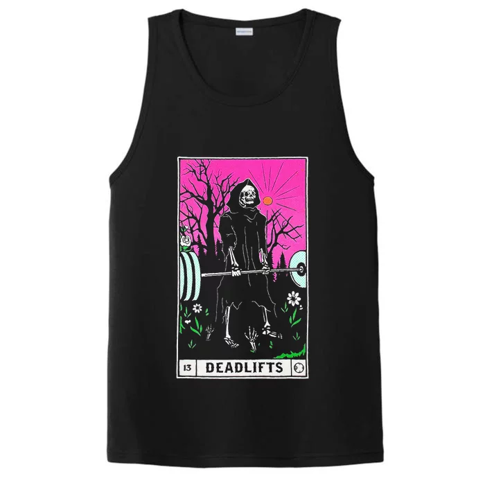 Funny Tarot Card Deadlifts Gym Workout Occult Reader Black Performance Tank