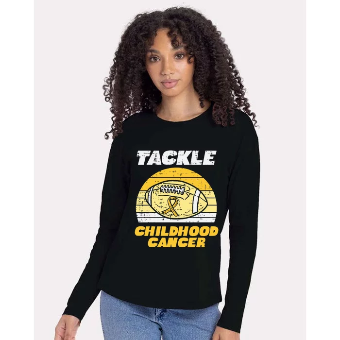 Football Tackle Childhood Cancer Retro Awareness Ribbon Womens Cotton Relaxed Long Sleeve T-Shirt