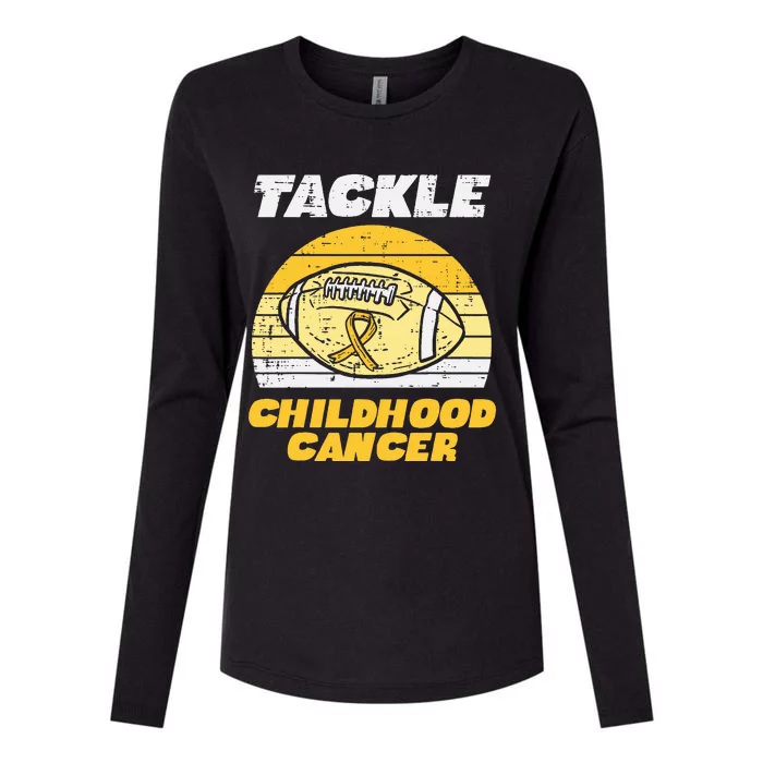 Football Tackle Childhood Cancer Retro Awareness Ribbon Womens Cotton Relaxed Long Sleeve T-Shirt