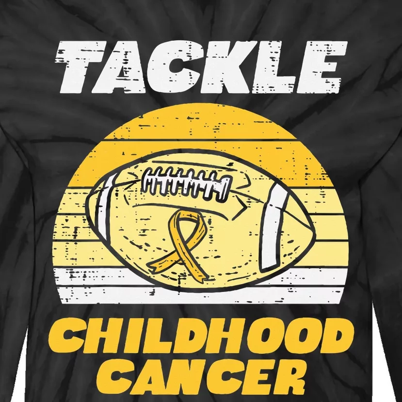 Football Tackle Childhood Cancer Retro Awareness Ribbon Tie-Dye Long Sleeve Shirt