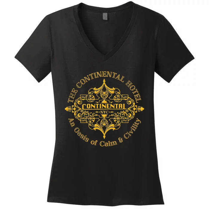 Funny The Continental Hotel Ne York City Vintage Women's V-Neck T-Shirt