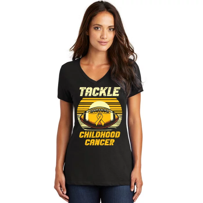 Football Tackle Childhood Cancer Awareness Women's V-Neck T-Shirt