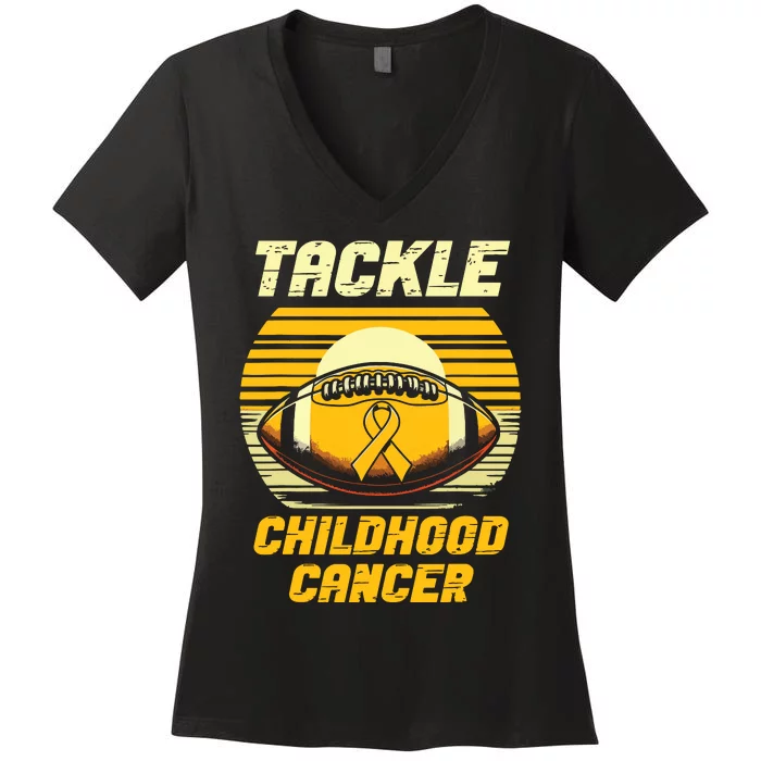 Football Tackle Childhood Cancer Awareness Women's V-Neck T-Shirt