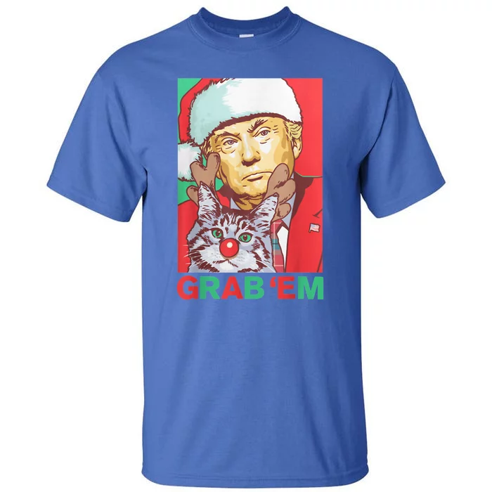 Funny Trump Cat Grab' Em Vintage Retro Christmas Trump Gift Tall T-Shirt