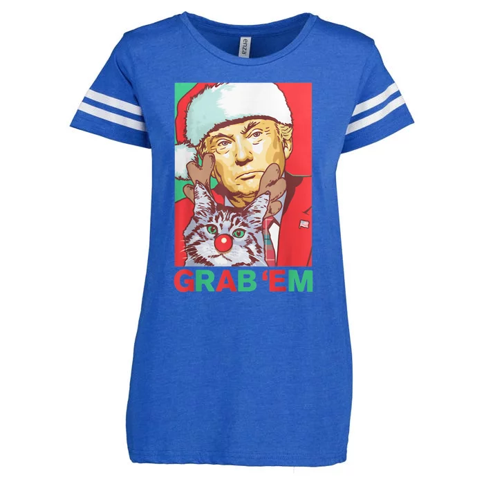 Funny Trump Cat Grab' Em Vintage Retro Christmas Trump Gift Enza Ladies Jersey Football T-Shirt