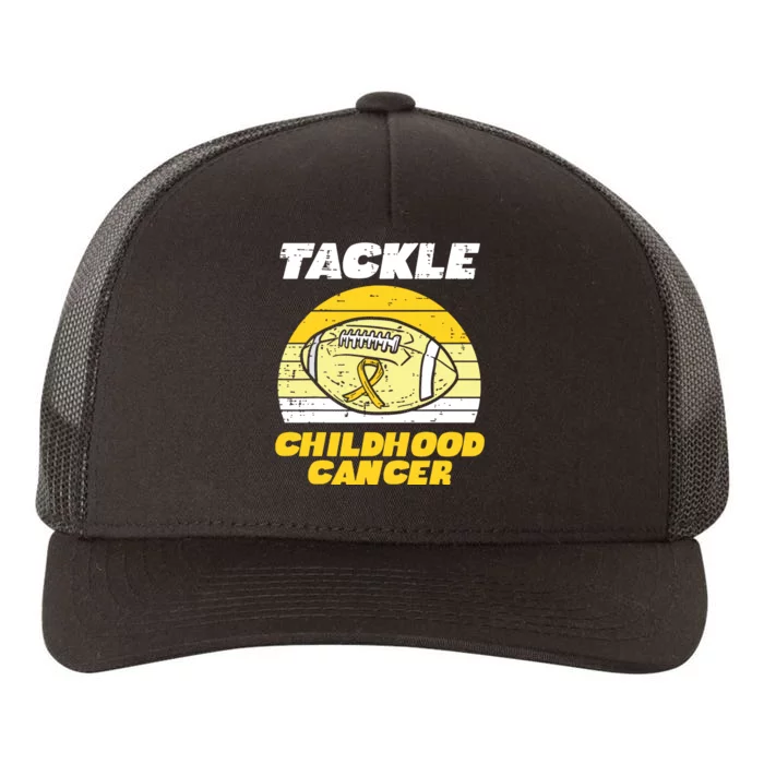 Football Tackle Childhood Cancer Retro Awareness Ribbon Yupoong Adult 5-Panel Trucker Hat