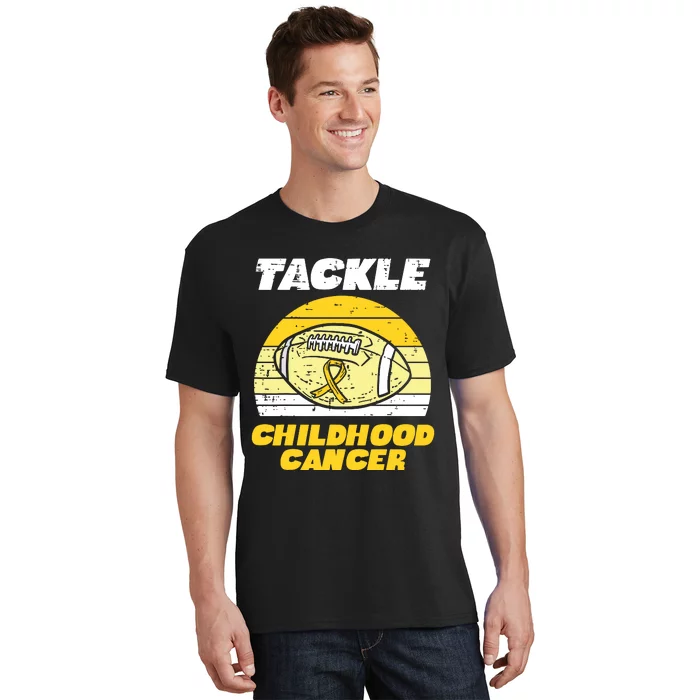 Football Tackle Childhood Cancer Retro Awareness Ribbon T-Shirt