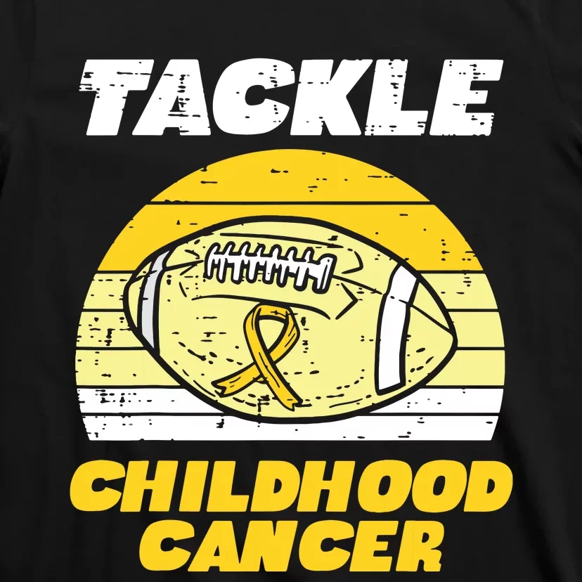 Football Tackle Childhood Cancer Retro Awareness Ribbon T-Shirt